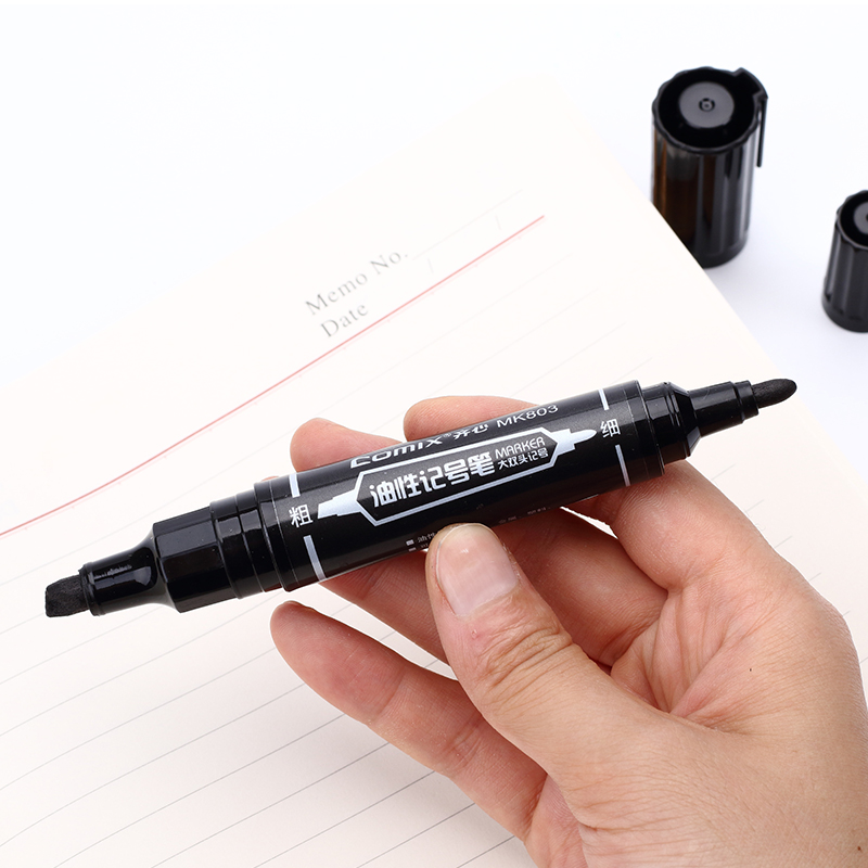 齐心 MK803 记号笔2.0mm和6.0mm 大双头 黑色单支
