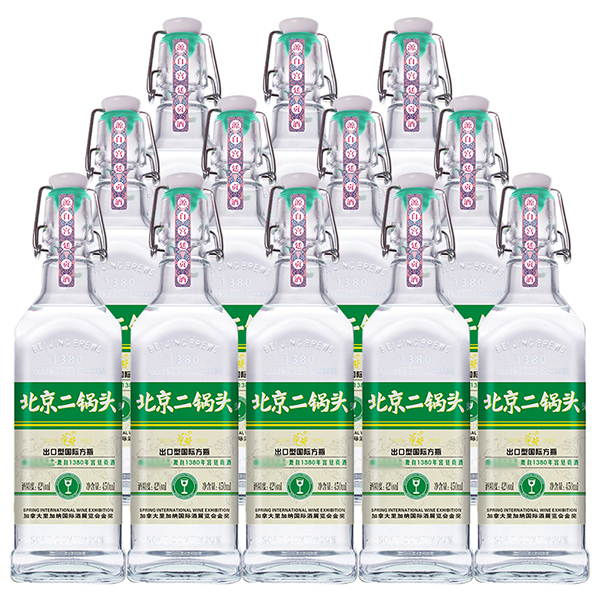 华都 北京二锅头国际方瓶系列整箱装（绿标）42度清香型 1*12*450ml