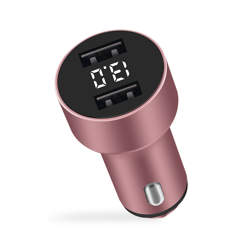 纽曼 车载金属双USB3.1A输出快速充电液显电压充电器玫瑰金色 HC16