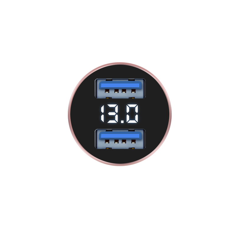 纽曼 车载金属双USB3.1A输出快速充电液显电压充电器玫瑰金色 HC16