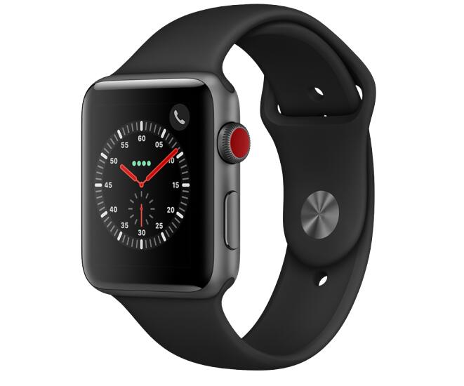 Apple Watch Series 3智能手表（GPS+蜂窝网络款 42毫米 深空灰色铝金属表壳 黑色运动型表带 MTGY2CH/A）