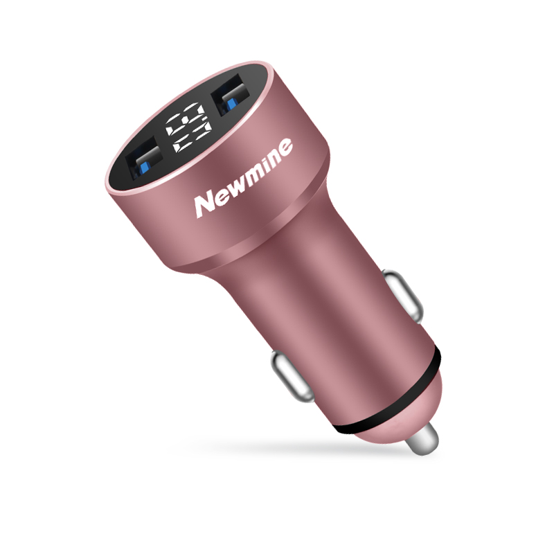 纽曼 车载金属双USB3.1A输出快速充电液显电压充电器玫瑰金色 HC16
