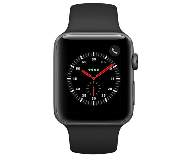 Apple Watch Series 3智能手表（GPS+蜂窝网络款 42毫米 深空灰色铝金属表壳 黑色运动型表带 MTGY2CH/A）
