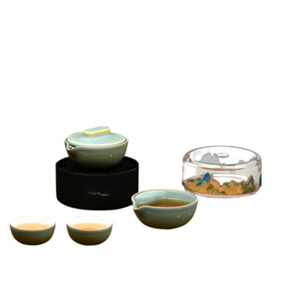 泊喜 小巨蛋系列千里江山一壶二杯旅行便携功夫茶具（故宫宫廷文化）