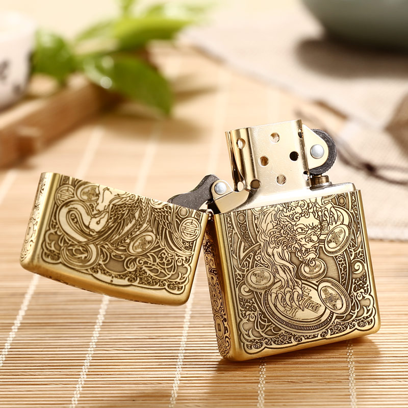 ZiPPO 芝宝ZIPPO黄铜蚀刻煤油打火机套装防风礼物礼品 254B纯铜貔貅