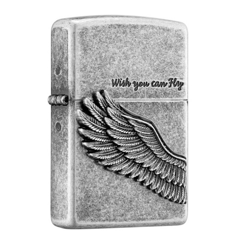 ZIPPO 打火机煤油之宝原装古银黑冰飞得更高送男友礼物 Z10002古银飞得更高