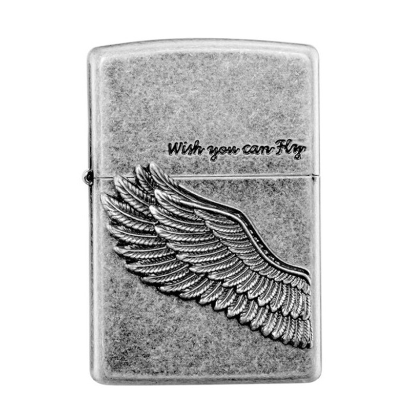 ZIPPO 打火机煤油之宝原装古银黑冰飞得更高送男友礼物 Z10002古银飞得更高