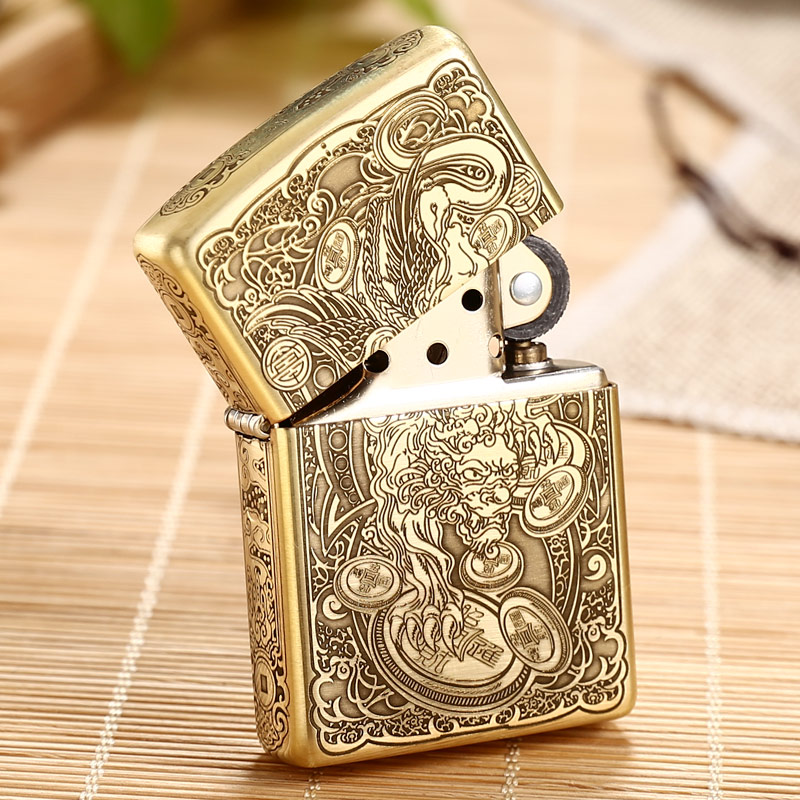 ZiPPO 芝宝ZIPPO黄铜蚀刻煤油打火机套装防风礼物礼品 254B纯铜貔貅