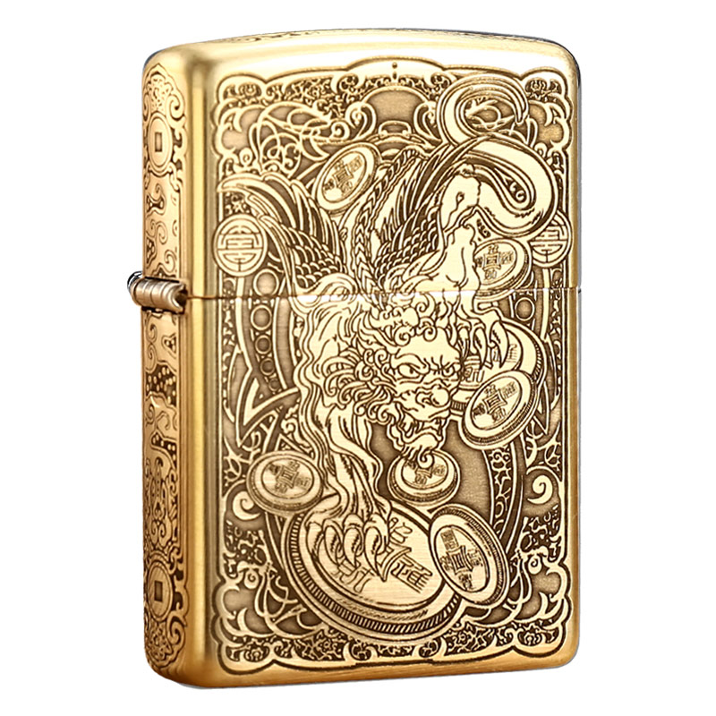 ZiPPO 芝宝ZIPPO黄铜蚀刻煤油打火机套装防风礼物礼品 254B纯铜貔貅