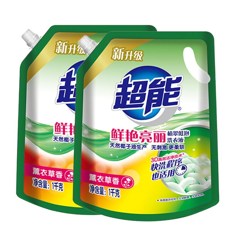 超能 植翠洗衣液2袋装(鲜艳亮丽)1kg*2