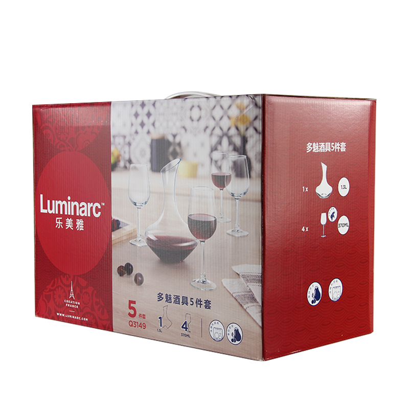 乐美雅 家用无铅玻璃红酒杯冷切口葡萄酒杯钢化玻璃多魅系列4件套 470ml*4