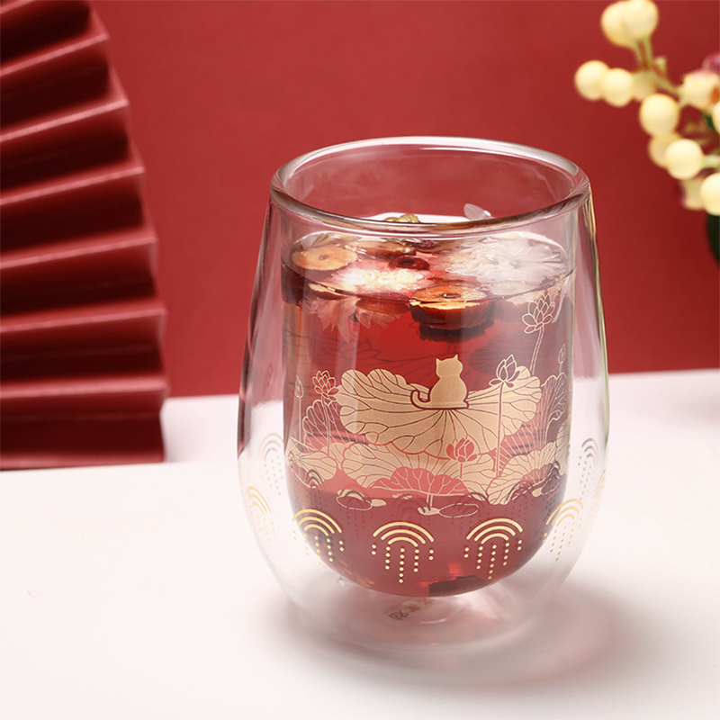 故宫 宫喵赏莲双层玻璃杯