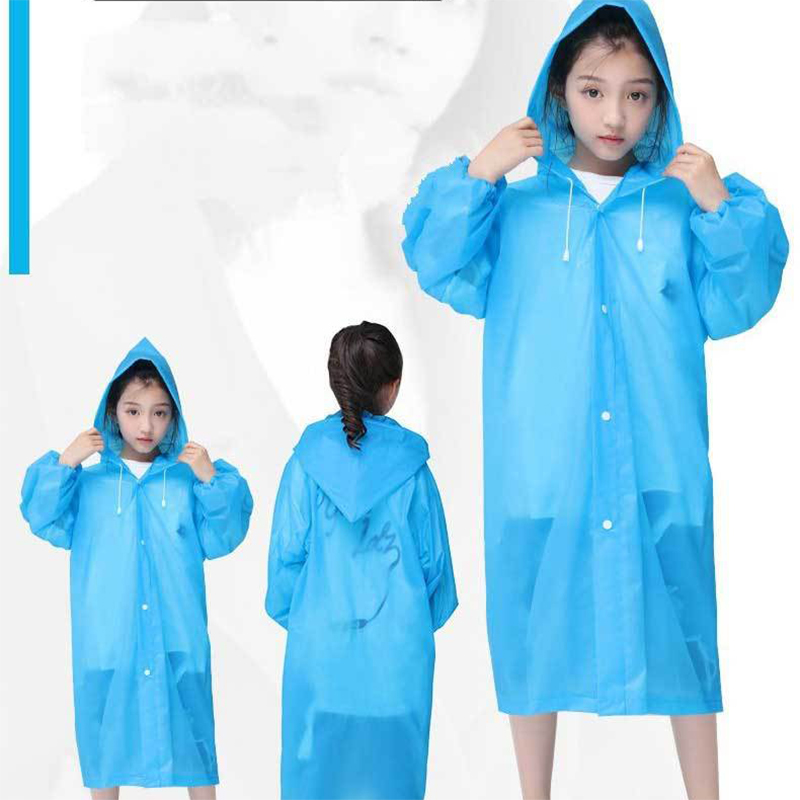 儿童雨衣 男女童加厚eva学生连体雨衣时尚雨披 非一次性雨衣 蓝色两件
