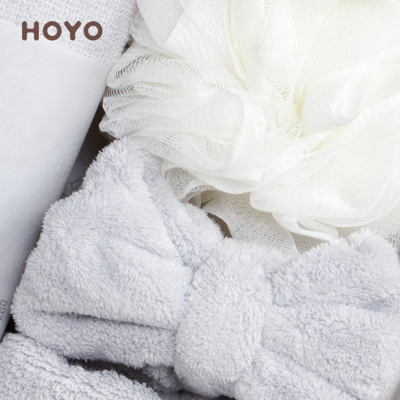 HOYO 洗漱四件套礼盒毛巾浴巾浴球束发带（颜色随机）