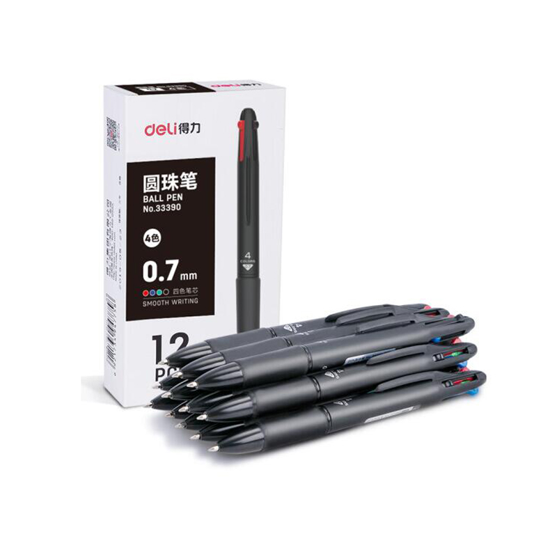 得力四色圆珠笔0.7MM（12支装）