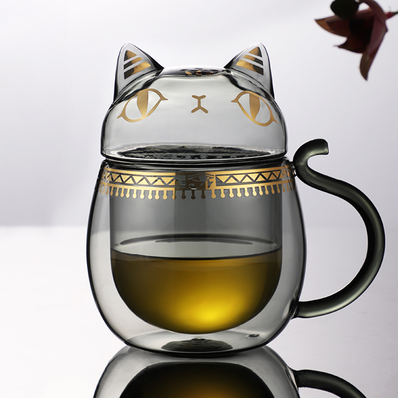 大英博物馆 安德森猫系列萌猫异形带盖玻璃杯