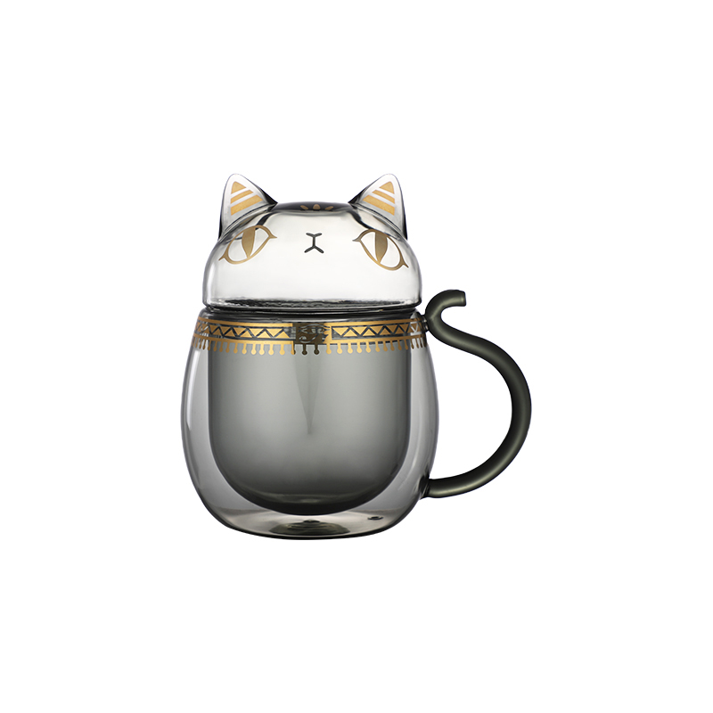 大英博物馆 安德森猫系列萌猫异形带盖玻璃杯