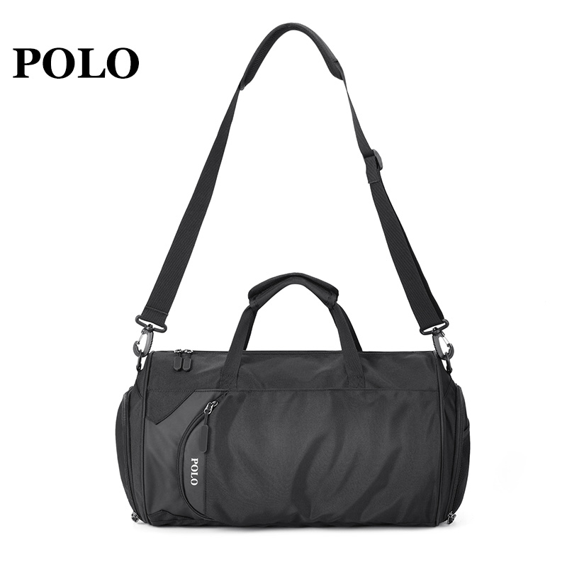 POLO 手提行李包大容量出差旅行袋休闲单肩斜挎包男包 044293 黑色