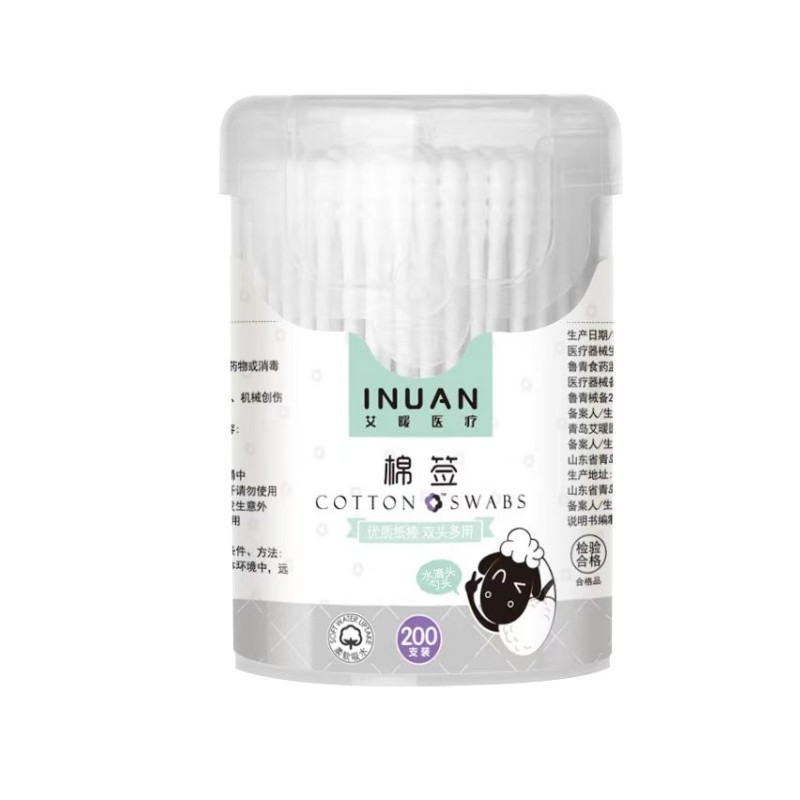 INUAN 棉签7.5cm螺纹头+勺头 200支/盒