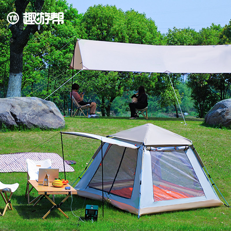 趣游帮 大号云雾灰2门2窗轻奢露营帐篷（双层帐篷）Y16plus