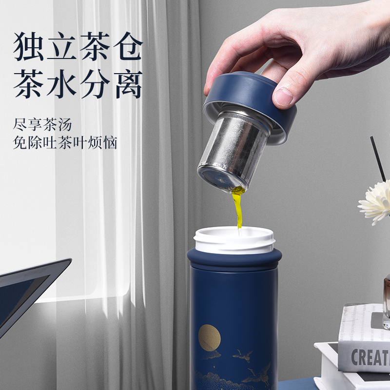 乐扣乐扣LOCK&LOCK 陶瓷内胆保温杯鹤舞一品高升杯D款 蓝色