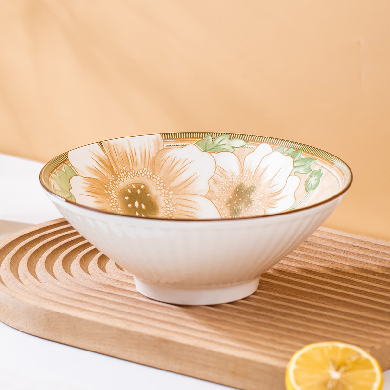 景德镇陶瓷餐具釉下彩简约复古风碗盘套 山茶花8件套