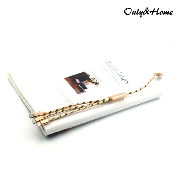 only&home 移动电源专用一拖三编织数据线金色 KL-YTS03