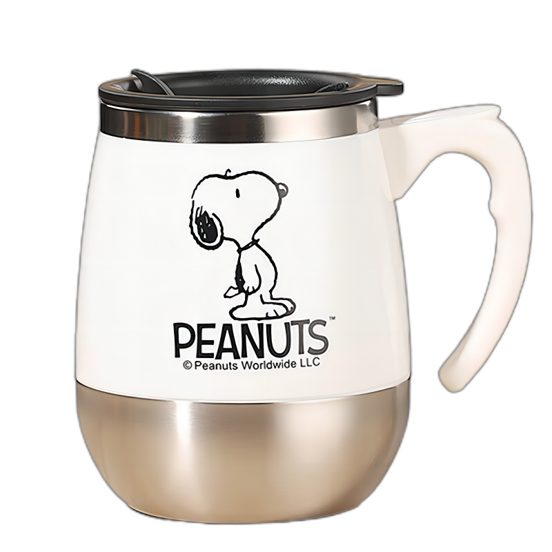 史努比（SNOOPY）304不锈钢马克杯带盖办公杯子情侣可爱创意家用办公水杯 HJS-6101白色420ml