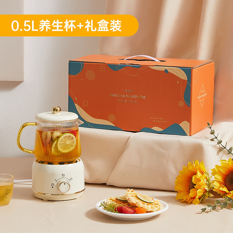 多功能养生壶家用办公室迷你小型花茶壶mini烧水壶煮茶礼盒 套装 LXF竖纹0.5L养生杯单壶【礼盒装】