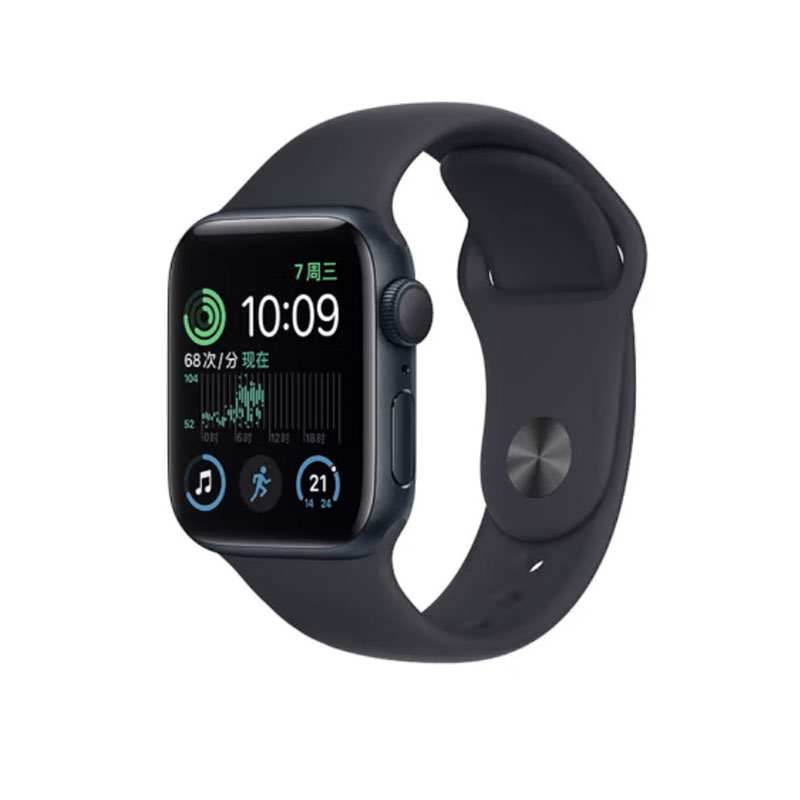 Apple Watch SE 2022款智能手表GPS款40毫米午夜色铝金属表壳午夜色运动型表带 健康电话手表 MNJT3CH/A