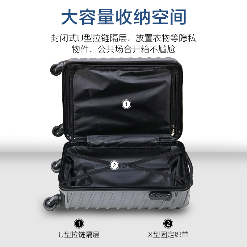 西屋（Westinghouse）行李箱20英寸万向轮拉杆箱男女通用大容量旅行箱密码箱登机XL01（贵族灰）
