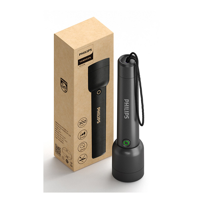 飞利浦 手电筒强光手电多功能家用便携小型户外骑行停照明应急灯 SFL1236黑色