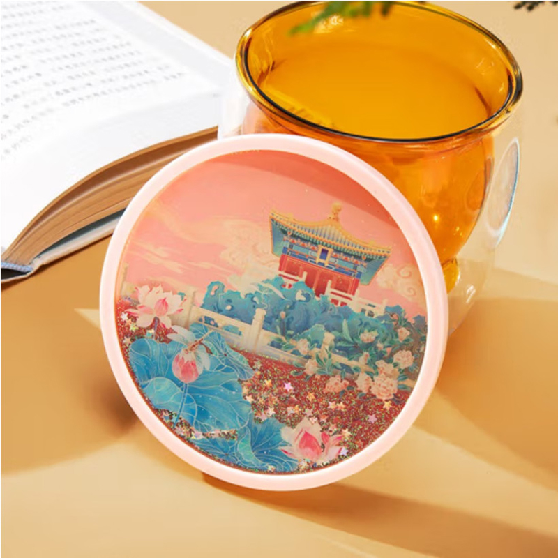 故宫文化 紫禁花语翠点星荷流沙杯垫 防烫隔热家居用品 故宫博物院文创礼物 B款