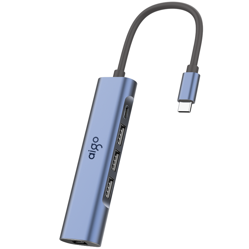 爱国者（aigo）Type-C转网口RJ45千兆有线网卡网线转接头转接器笔记本扩展坞 USB-C分线器HUB拓展坞R03C(金属)