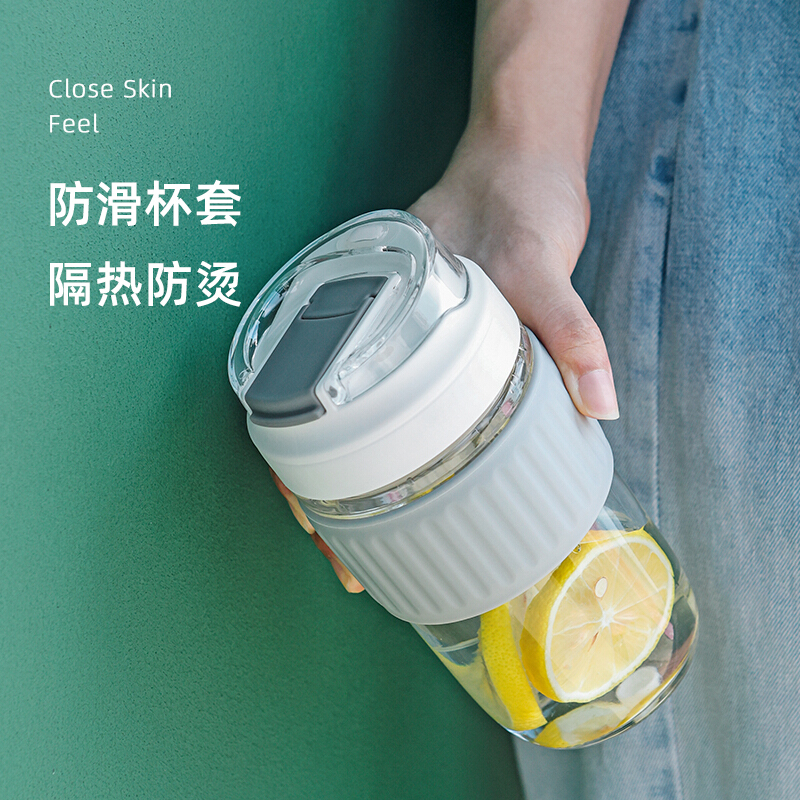 Zippo 静雅系列双倍快乐玻璃杯 高级灰460mL（硅胶套）ZWB-EL-404460