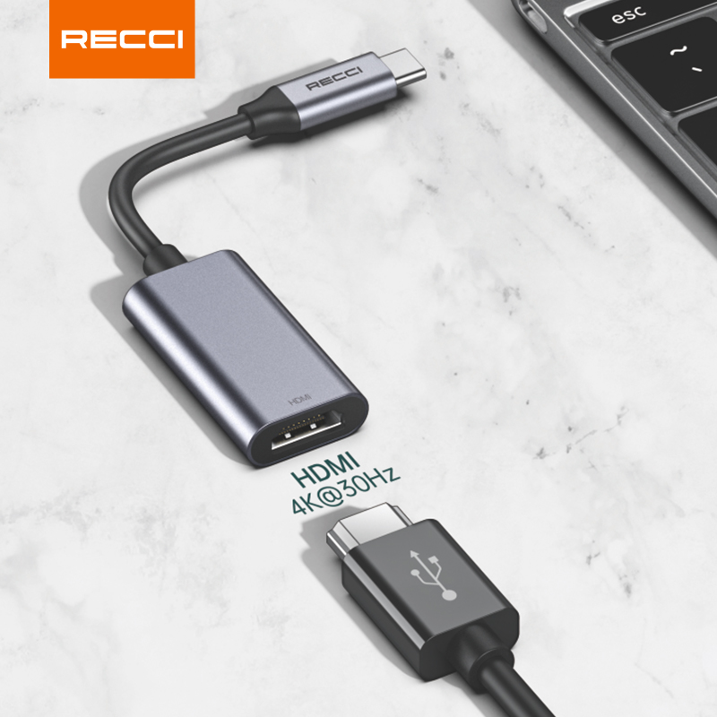 Recci锐思 RH11转接线Type-c转HDMI高清4K HUB