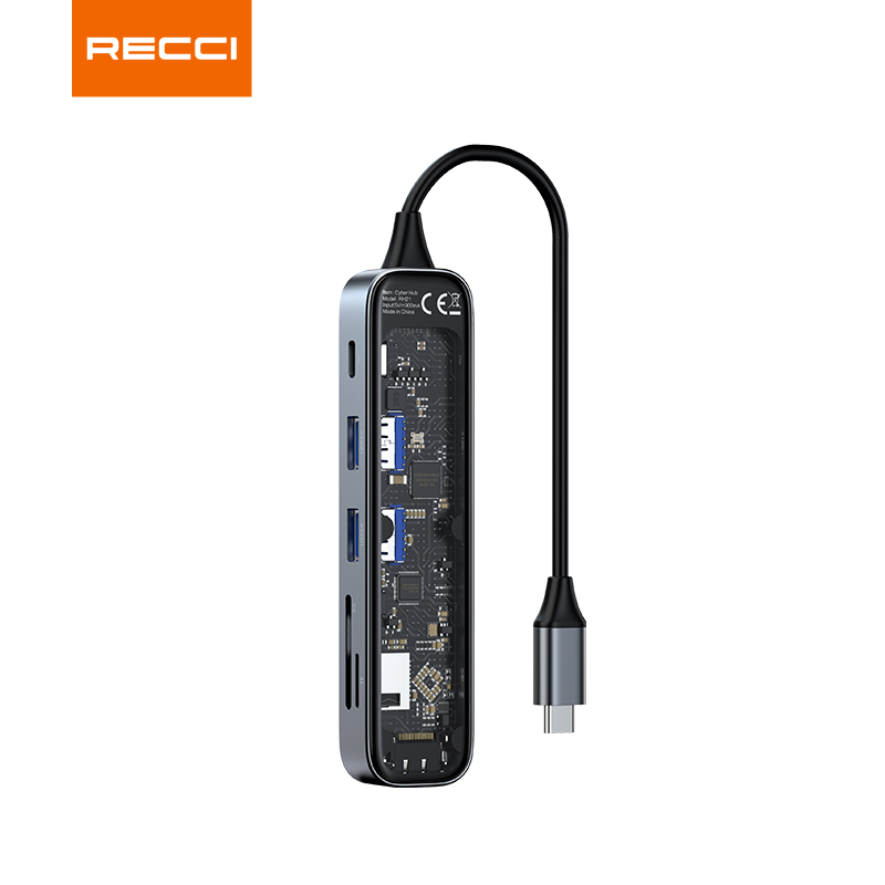 锐思 RH21 六合一HUB数据线转接口Type-C TO HDMI+ USB-A+USB-C+1xSD+ 1xTF