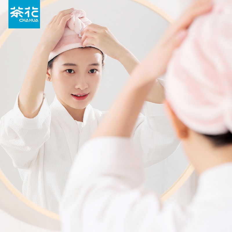 茶花 轻柔干发帽超强吸水包头巾 254001粉色