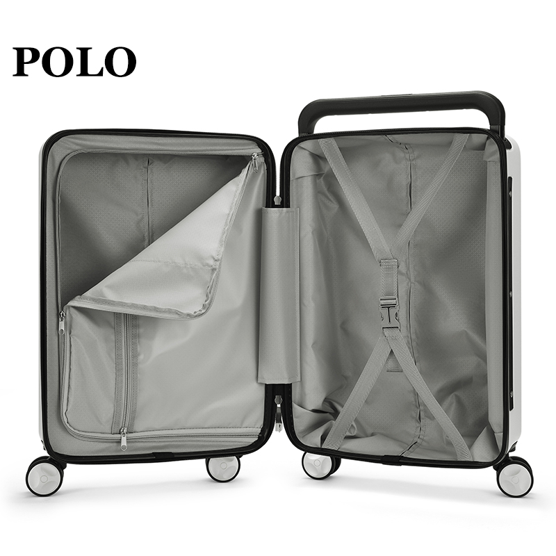 POLO 拉杆箱大容量拉链行李箱男女通用20寸  080751米白色