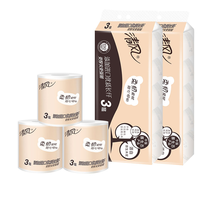 清风牌 卫生纸3层卷筒A22AGZM10卷/提*2