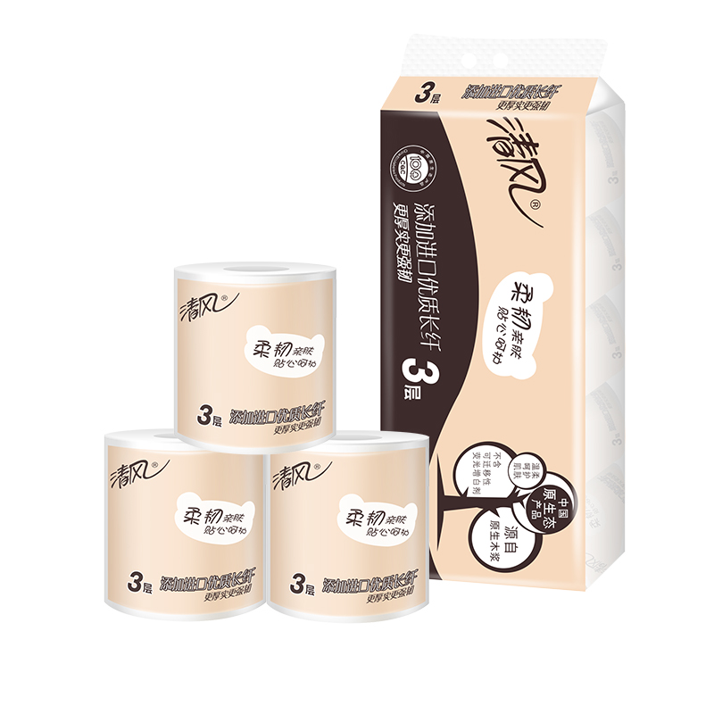 清风牌 卫生纸3层卷筒A22AGZM10卷/提*1