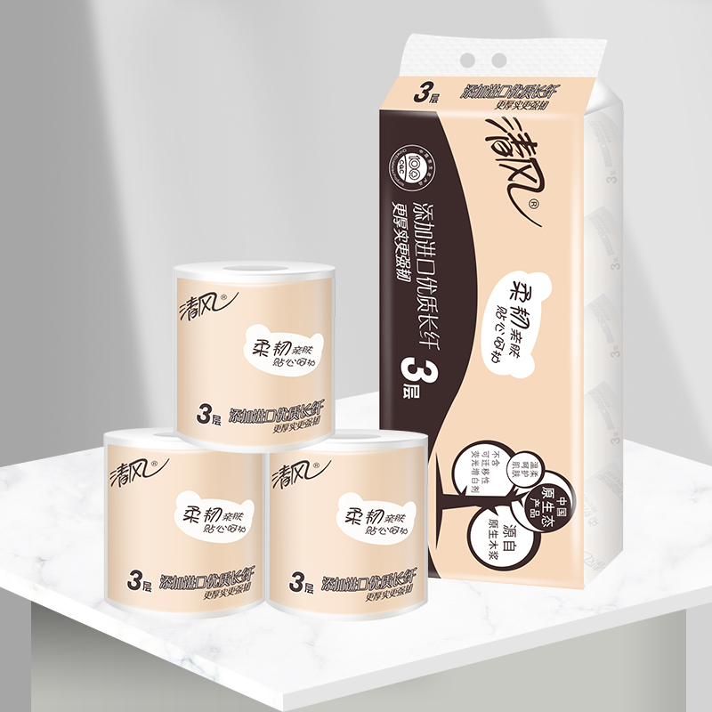 清风牌 卫生纸3层卷筒A22AGZM10卷/提*1