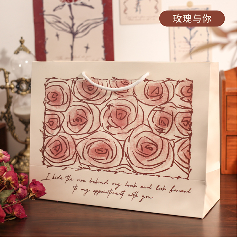 纸先生 礼品袋 玫瑰宇宙系列 ins创意手账装饰素材礼物手提袋 玫瑰与你(大号250*330mm)