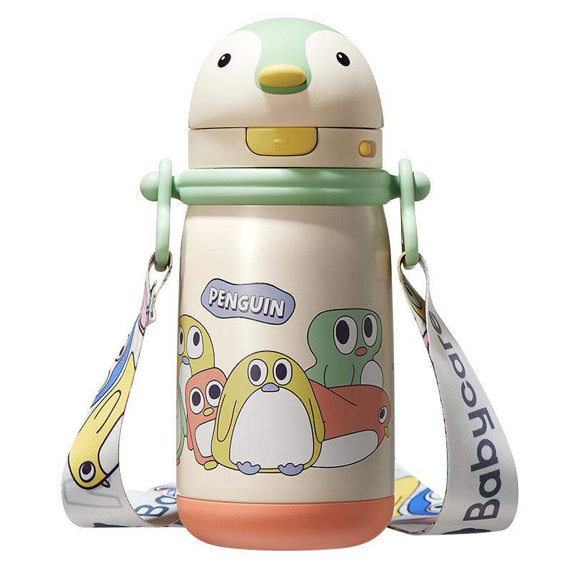 babycare 小企鹅保温杯 450ml-背带款 BC2212523 (浅嗬绿)