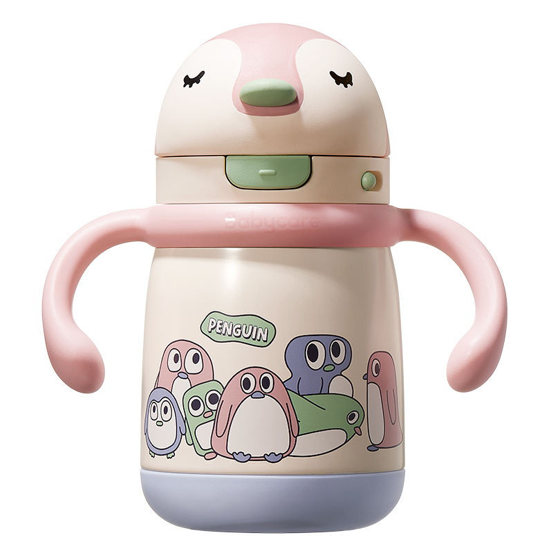babycare 小企鹅保温杯 300ml-把手款 BC2212523 (莱莎粉)