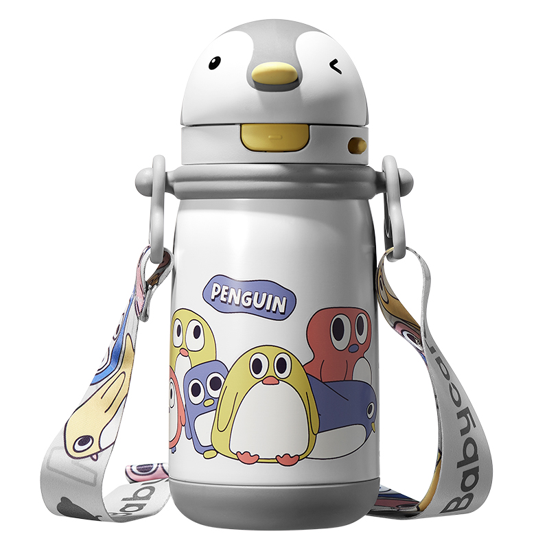 babycare 小企鹅保温杯 450ml-背带款 BC2212523 (季风灰)