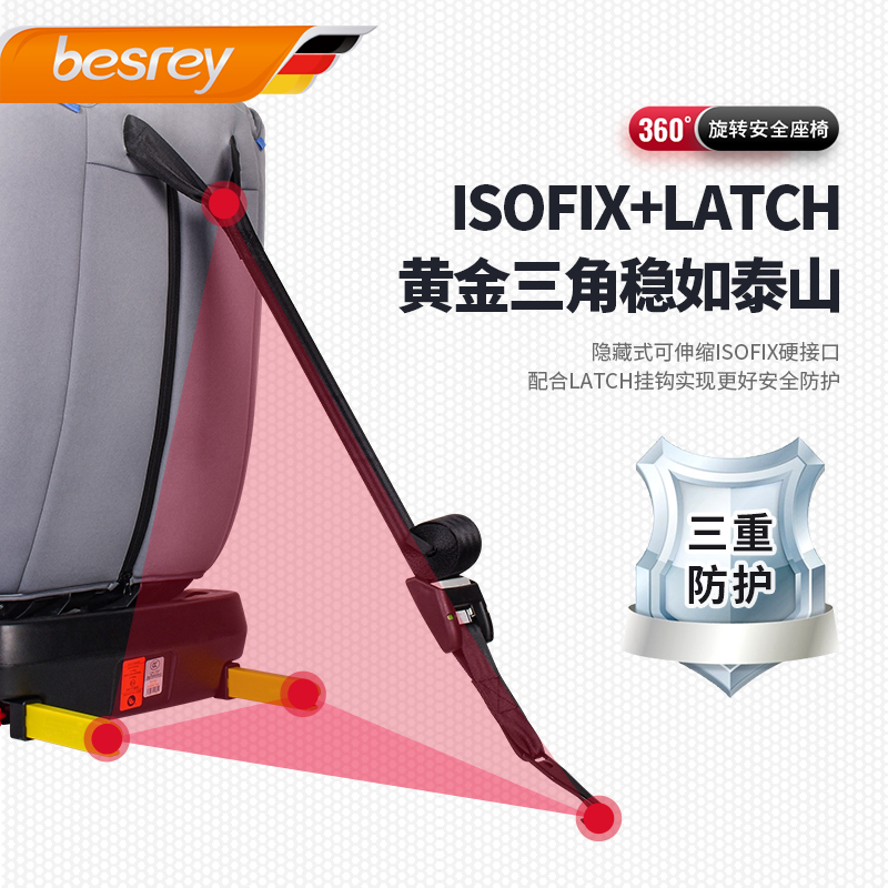 贝思瑞 360°旋转儿童安全座椅BY-1512青灰色