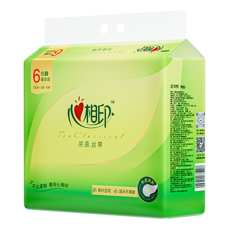 心相印 茶语丝享系列130抽三层塑装纸面巾6包 DT15130