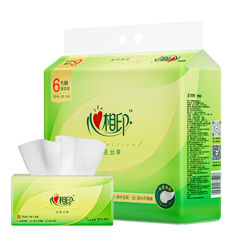 心相印 茶语丝享系列130抽三层塑装纸面巾6包 DT15130