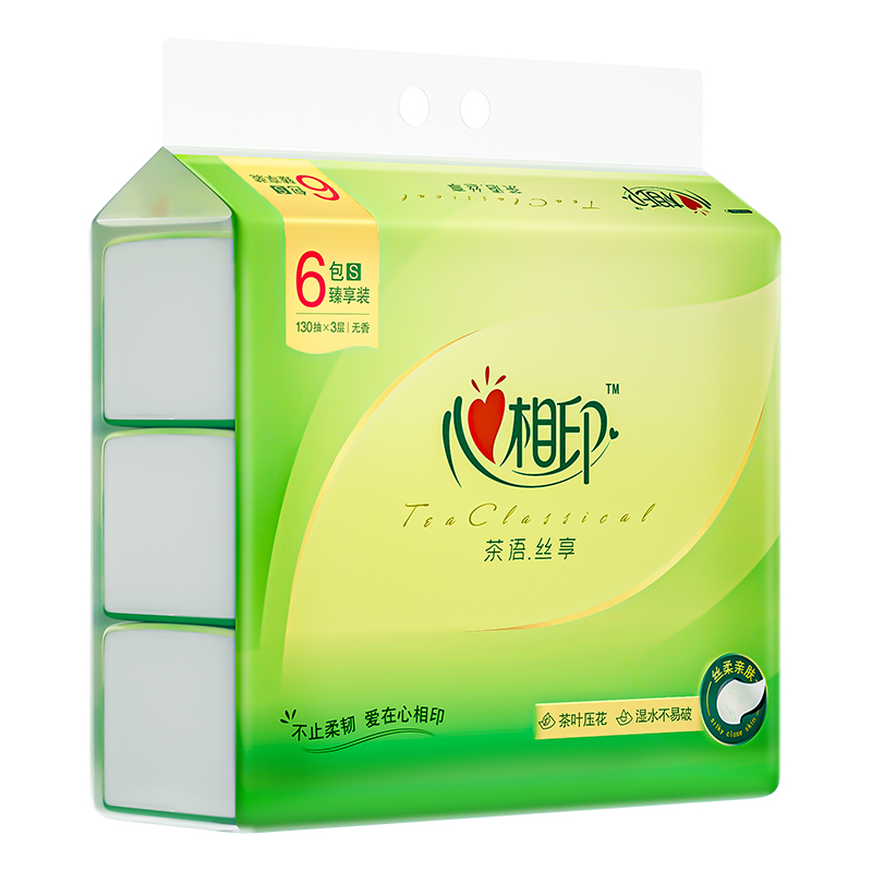 心相印 茶语丝享系列130抽三层塑装纸面巾6包 DT15130